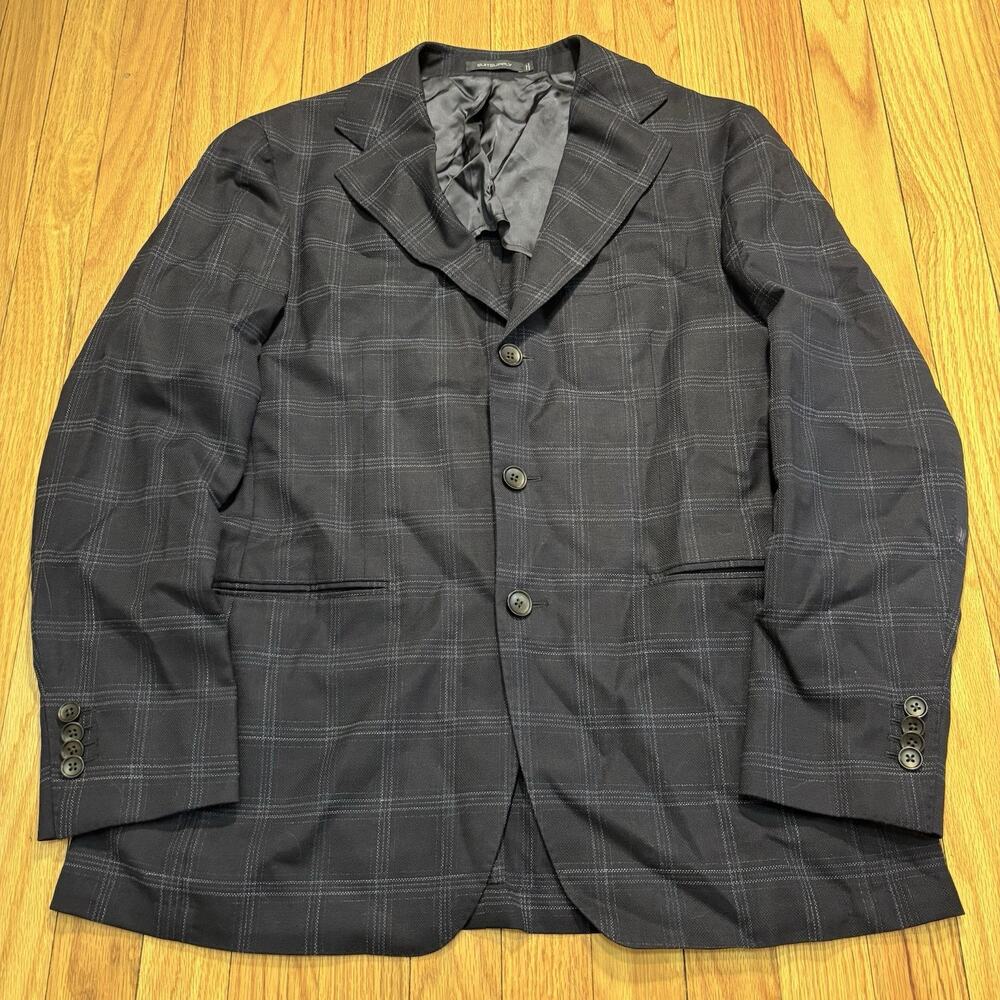 Suit Supply Havana Slim Fit Sz 40 Wool Stretch Plaid Navy Jacket FLAWED